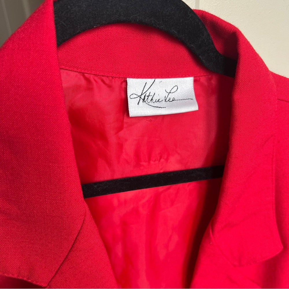 Vintage Kathie Lee Bright Red 80s Shoulder Pad Blazer One Button - large or 12 - Picture 5 of 5